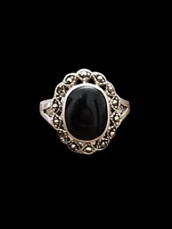 Vintage Sterling Silver Onyx Color Ring, Size 7