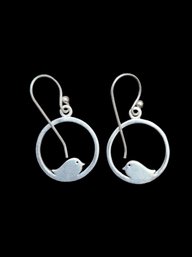 Vintage Sterling Silver Bird Hoop Earrings