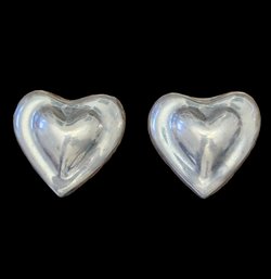 Vintage Sterling Silver Taxco Mexico Puffy Heart Clip On Earrings
