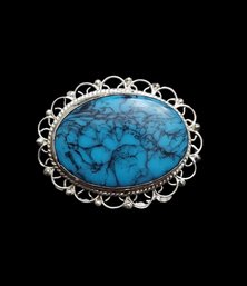 Vintage Sterling Silver Turquoise Color Brooch/Pin