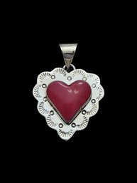 Vintage Sterling Silver Taxco Mexico Red Heart Pendant