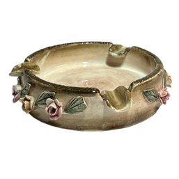 Vintage Capodimonte Majolica Ashtray Hand Painted Pink Roses Italy (U.S. Shipping Available)