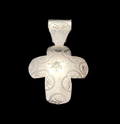 Vintage Sterling Silver Abstract Etched Design Cross Pendant