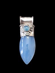 Vintage Sterling Silver Blue Polished Stone Pendant