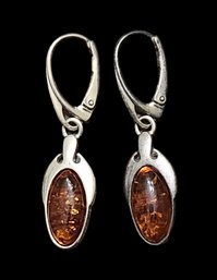 Beautiful Vintage Sterling Silver Amber Dangle Earrings