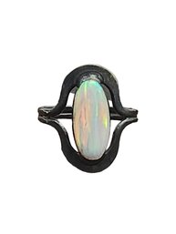 Gorgeous Vintage Sterling Silver Opal Color Ring, Size 7.5