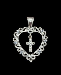 Vintage Sterling Silver Heart Cross Pendant