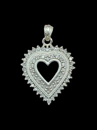 Vintage Sterling Silver Clear Stones Heart Pendant