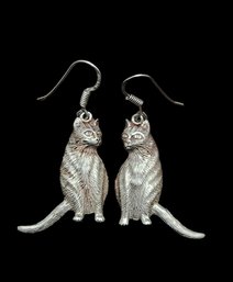 Vintage Sterling Silver Cat Earrings