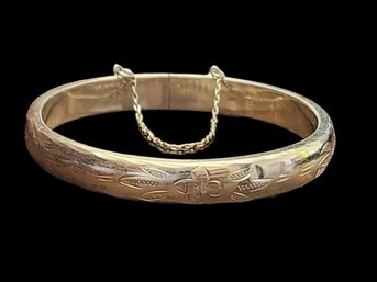 Vintage Sterling Silver Etched Design Bangle Bracelet