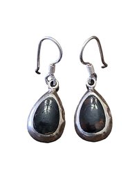 Vintage Handmade Sterling Silver Black/Brown Color Dangle Earrings