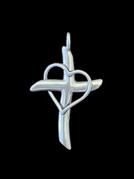 Vintage Sterling Silver Heart Cross Pendant