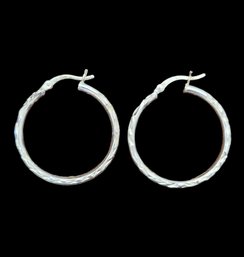Vintage HAN Sterling Silver Etched Design Hoop Earrings
