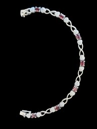 Vintage Sterling Silver Ruby Color Marcasite Bracelet