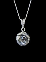 Vintage Italian Sterling Silver Chain W/ Sterling Silver Native American Rose Pendant