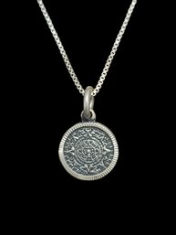 Vintage Italian Sterling Silver Chain W/ Sterling Silver Aztec Design Pendant Necklace