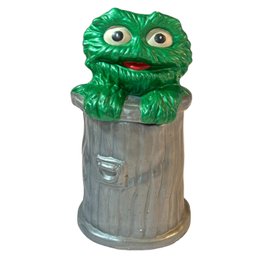 Rare Vintage Sesame Street Green Oscar The Grouch Cookie Jar With No Eyebrows