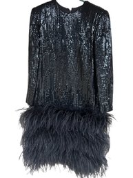 Vintage Black Sequin Dress With Ostrich Feathers