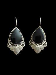 Vintage Large Sterling Silver Onyx Color Earrings