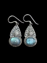 Vintage Sterling Silver Intricate Blue Color Earrings