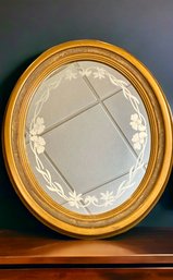 Antique Oval Mirror With Floral Acid Etched Accents