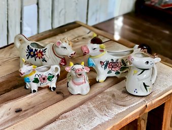 Vintage Collection Of Hand Painted Cow Creamer Pitchers