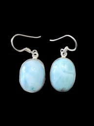 Beautiful Vintage Sterling Silver Blue/White Polished Agate Stone Earrings