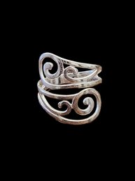 Vintage Sterling Silver Adjustable Scroll Ring, Size 8 Adjustable