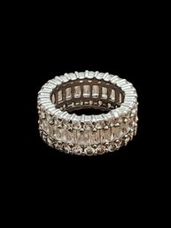 Gorgeous Vintage Sterling Silver Clear Stones Full Wrap Ring, Size 7