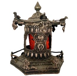 Pagoda Shaped Nepalese Buddhist Metal Prayer Wheel