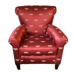 Comfortable Clayton Marcus Generous Size Burgundy & Gold Dragonfly Arm Chair 37' H X 26' D X 32' W