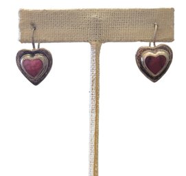 Vintage ATI Sterling Silver Red Agate Stone Heart Earrings