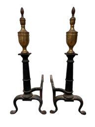 Pair Of Brass And Cast Federal Style Andirons