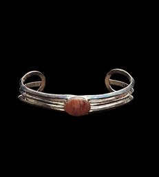 Vintage Native American Sterling Silver Red Agate Stone Bracelet