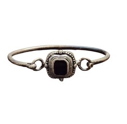 Vintage Sterling Silver Hinged Onyx Color Bracelet