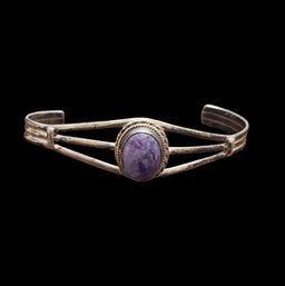 Vintage Native American Sterling Silver Purple Agate Stone Bracelet