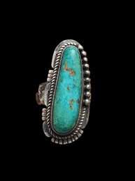 Vintage Native American Sterling Silver J. Nelson Navajo Turquoise Ring, Size 7