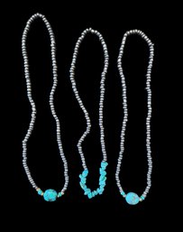 Set Of 3 Southwestern Turquoise Color Stretch Necklaces