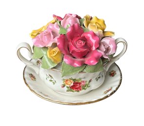 2006 Royal Albert Ltd Edition Old Country Roses 'Cup Of Soup' Bouquet Wind Up Music Box- No Chipped Roses