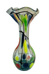 Stunning TALL Studio Glass Ribbon Signed Vase 22' H X 11' W Base Measures 8'