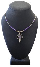 Vintage Native American Purple Beaded Dream Catcher Necklace