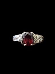 Vintage Sterling Silver Ruby Color Stone Ring, Size 7.5