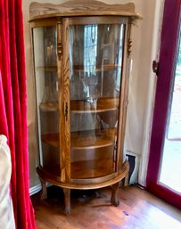 Incredible Vintage Curved Glass And Wood Curio Cabinet