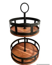 15' Double Tiered Round Wood & Metal Stand For Storage - Does Not Spin Owner Used Item For Jewelry Storage