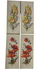 1966 MCM 4 Floral Lithos By Robert Laessig  Pair Of Poppies And Yellow Iris 15' X 6' Unframed