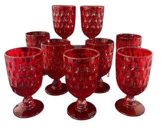MCM Lot Of 9 Fenton Ruby Red Goblet Thumbprint Footed Goblet-drinking Glass 14 Oz. No Issues