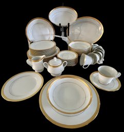 MINT! 2001 -45 Pc. Service/ 8 Contemporary By Noritake Fine China  'QUEEN'S GOLD' #4285  Serving Pieces