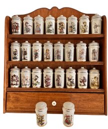 Hummel Danbury Mint 24 KT GOLD 24 Spice Jar COLLECTION  Salt & Pepper W/ Wood Rack NEVER USED 1987