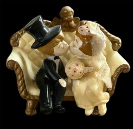 1970 Wilton Inc. Wedding Cake Topper Bride & Groom Kissing With Cherub Angel 4.5' X 3'