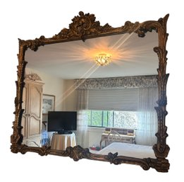 Vintage Gold Tone Hanging Mirror With Stunning Carved Wood Frame